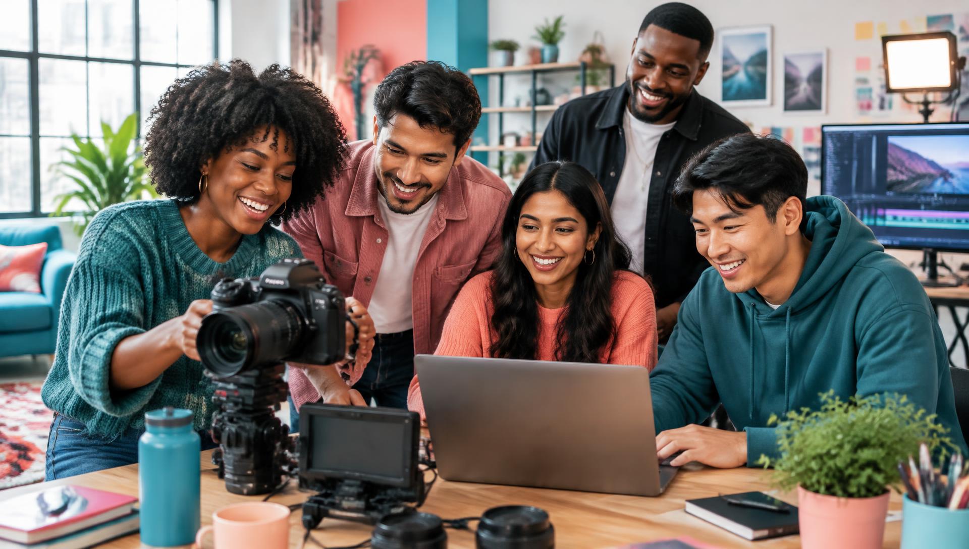 Young diverse colleagues collaborating in Reel Studio